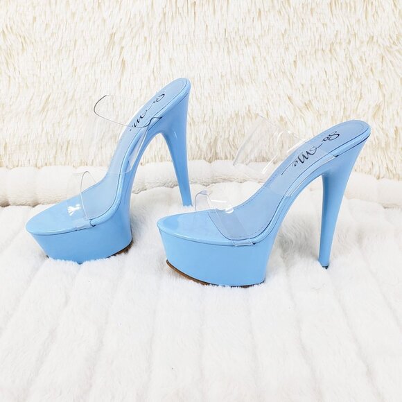Baby Blue 2 Strap Clear upper Platform 6" Heels - Picture 1 of 8